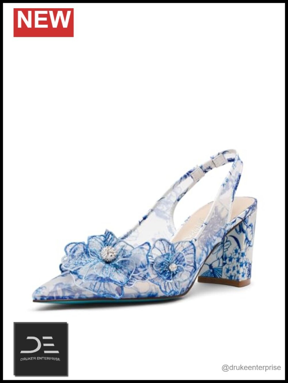 Betsey Johnson Slingback Pump Pointed Toe Floral Applique 3" Heel